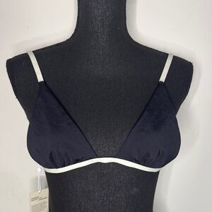 Monday Swimwear Triangle Bikini Top NWT Size S Black White Trim